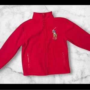 Polo ralph lauren kids big pony sweater zip down and pocket zipper red 12/14